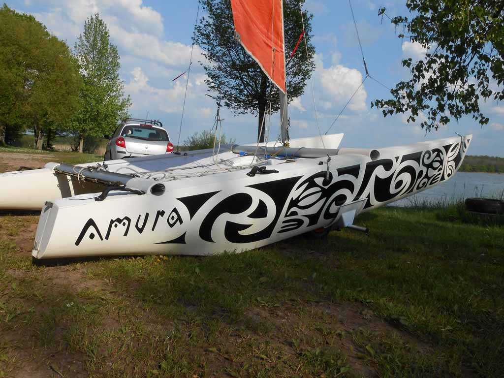 Flocage déco adhésive coques bateau catamaran ! id=